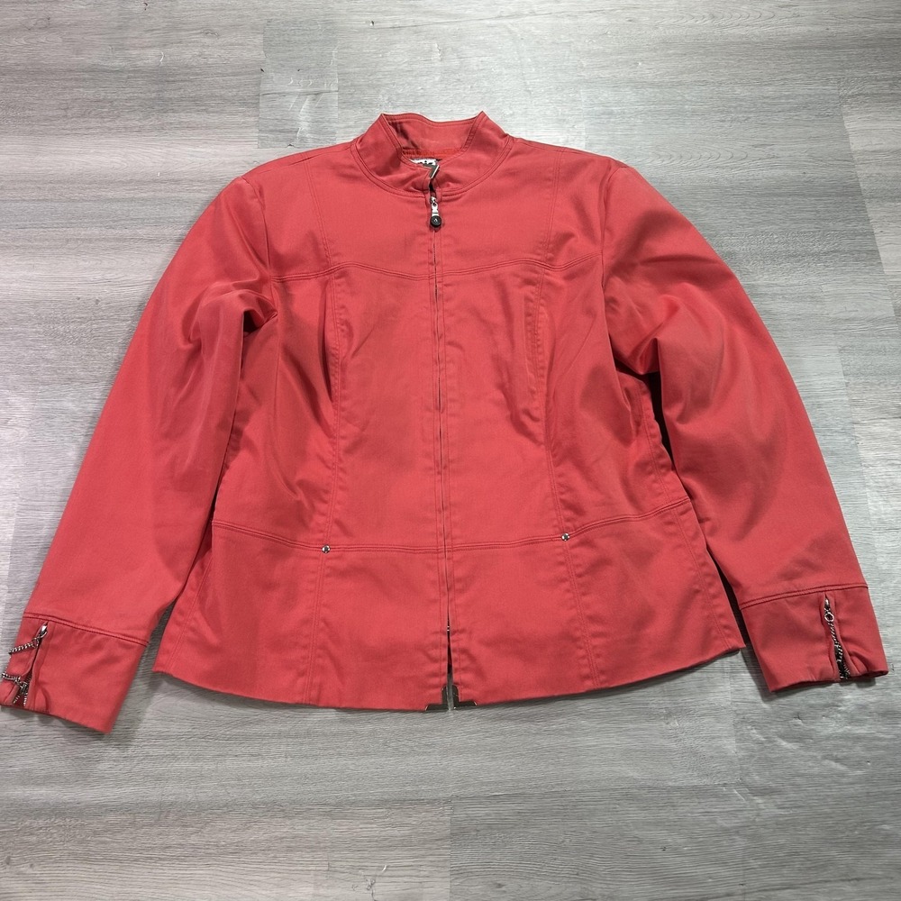 Jamie Sadock Jacket Womens Medium Red Full Zip Lined Collared Stretch Casual